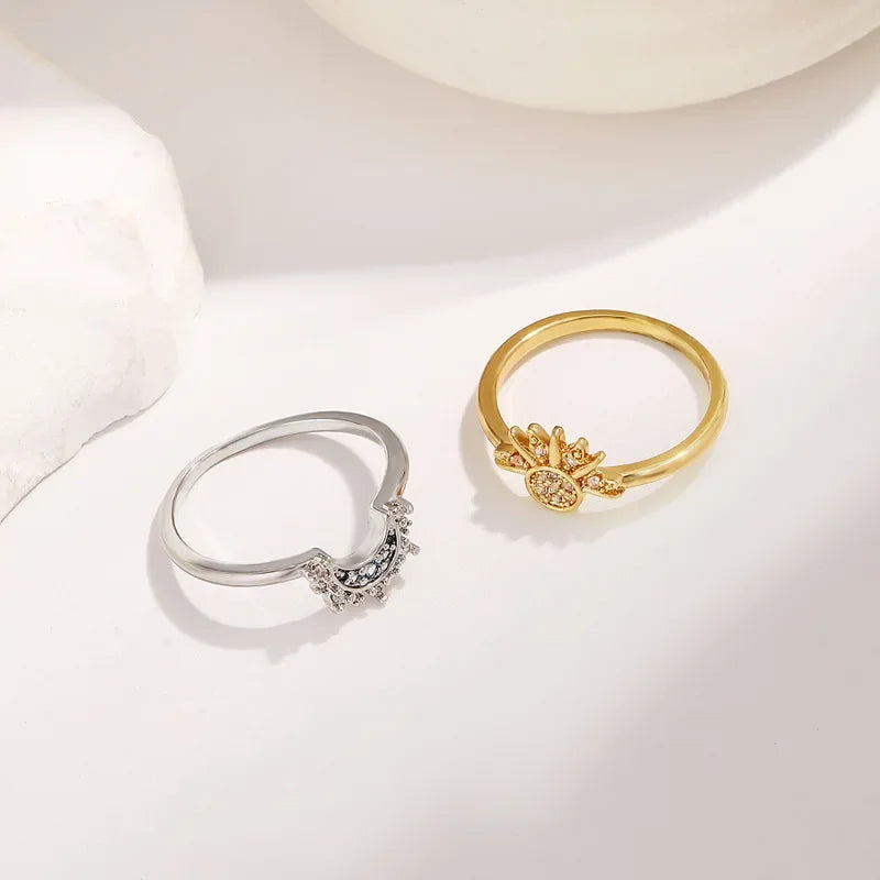 Celestial Blue Sun & Moon Crystal Ring Set