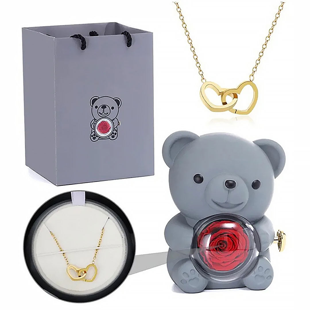 Teddy Bear with Rose & Necklace