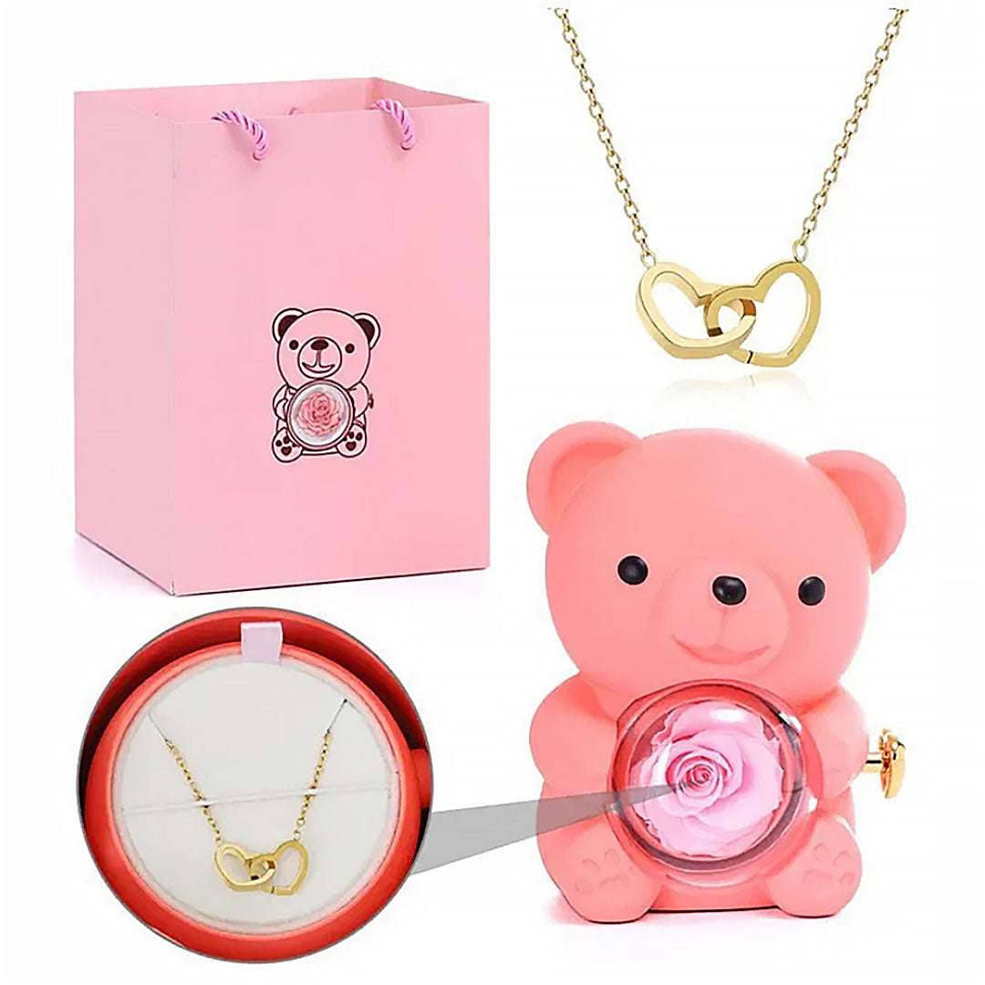 Teddy Bear with Rose & Necklace