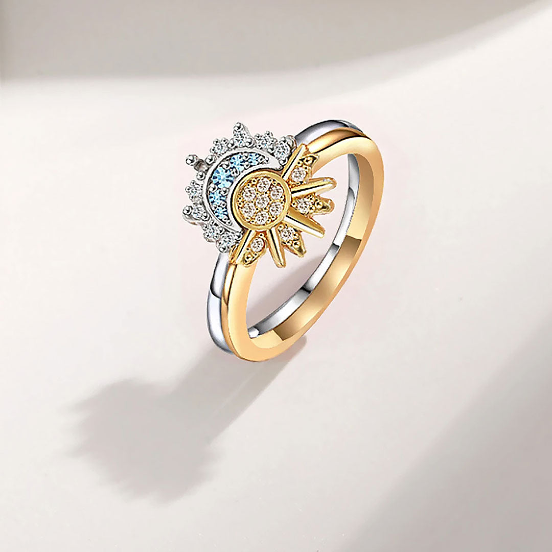 Celestial Blue Sun & Moon Crystal Ring Set