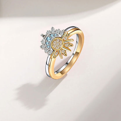 Celestial Blue Sun & Moon Crystal Ring Set