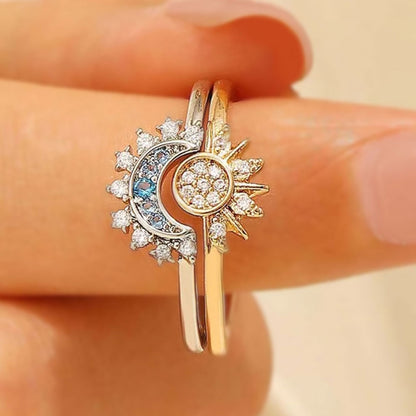Celestial Blue Sun & Moon Crystal Ring Set