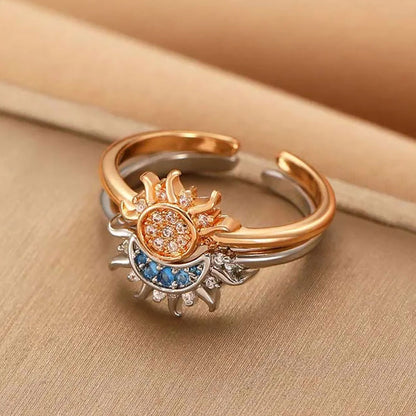 Celestial Blue Sun & Moon Crystal Ring Set