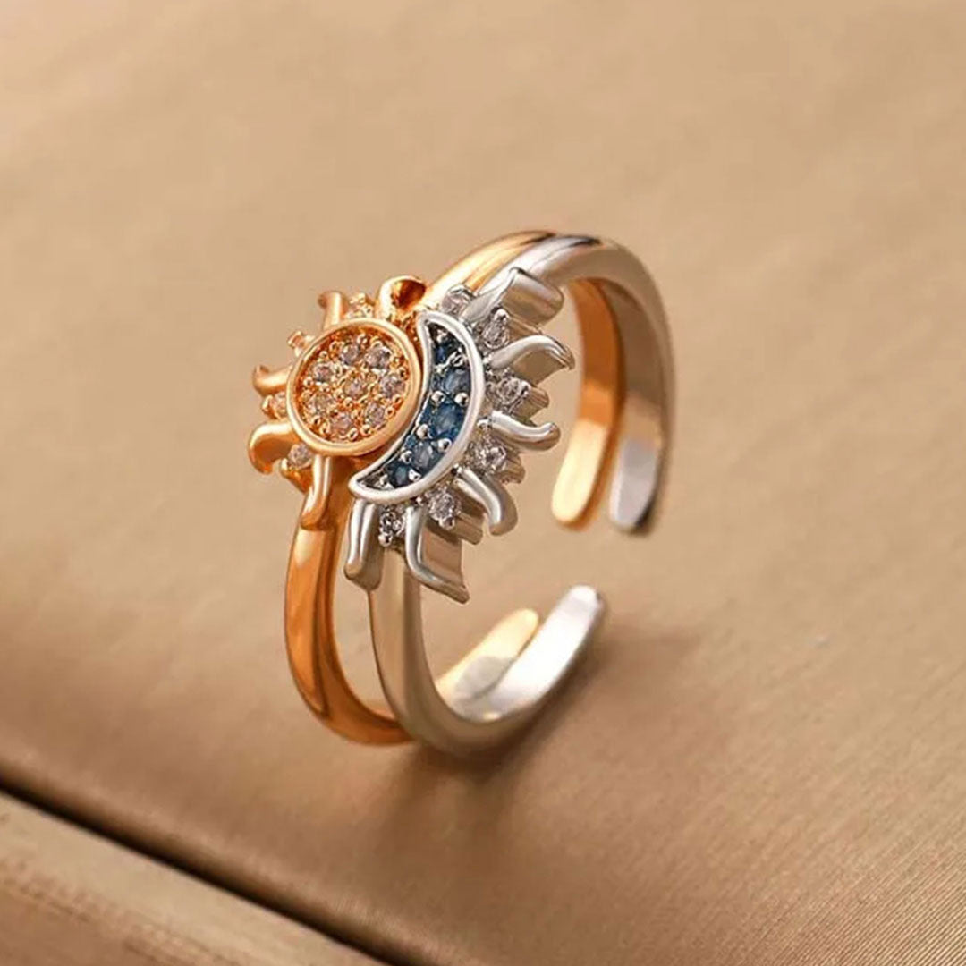 Celestial Blue Sun & Moon Crystal Ring Set